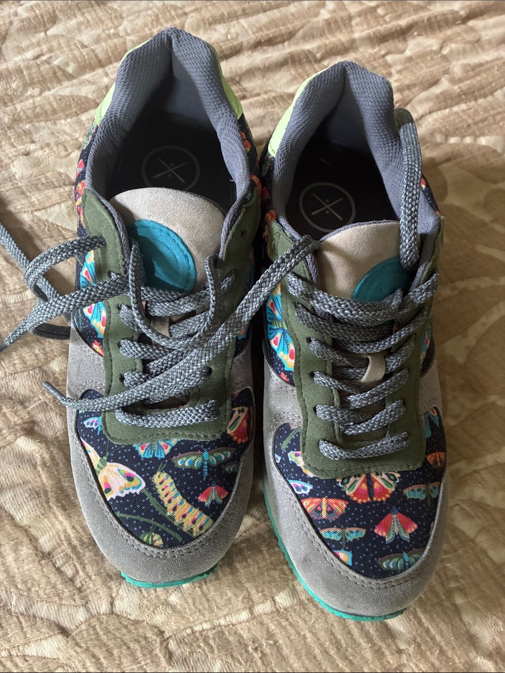 inkkas Butterfly Print Sneakers - Gray, Olive & Teal Accents